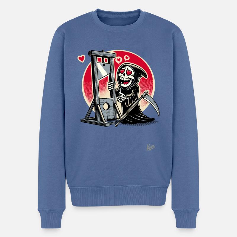 Parodie: Sensemann liebt Guillotine mit Herz - Männer Premium Bio Pullover - Taubenblau