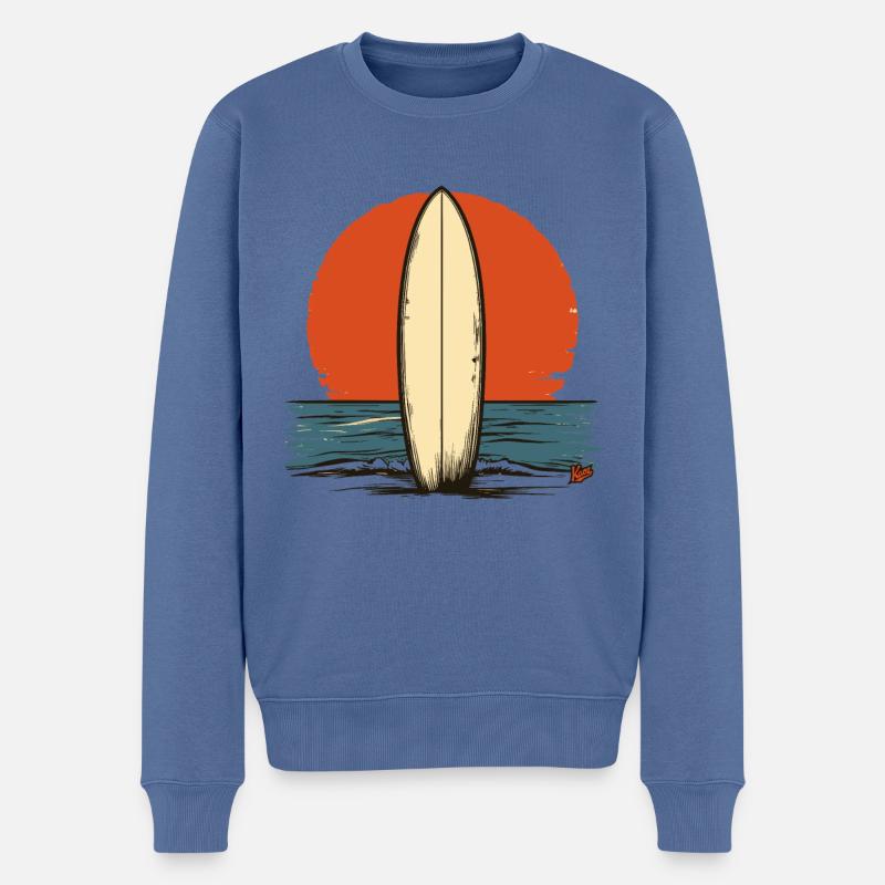 Sonnenuntergang Retro-Surfbrett - Männer Premium Bio Pullover - Taubenblau