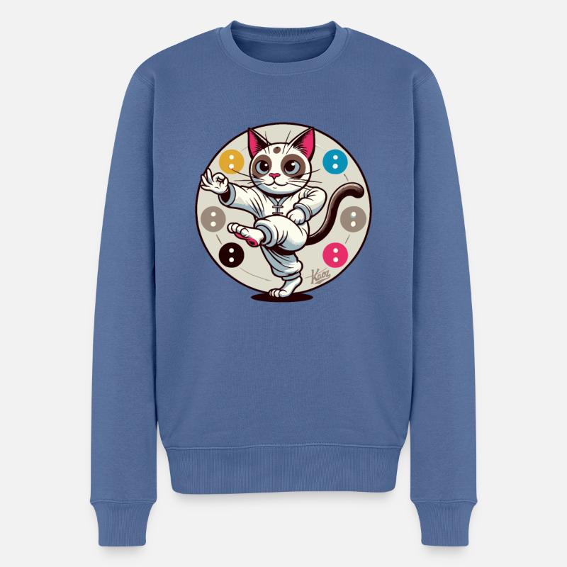 Chat de méditation Thai Chi - Pull Premium bio Homme - bleu pigeon