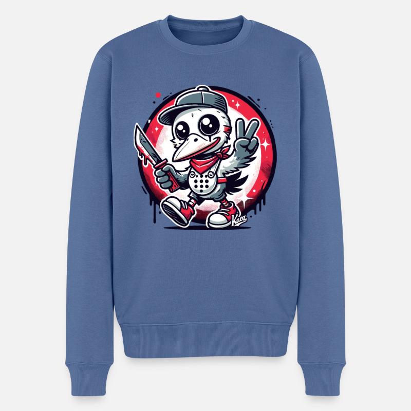 Lustiger Horror-Vogel mit Peace-Zeichen - Männer Premium Bio Pullover - Taubenblau