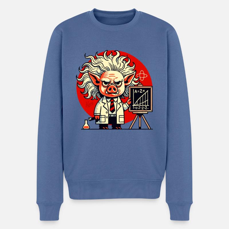 Genie Albert Schweinstein Schwein Wissenschaftler - Männer Premium Bio Pullover - Taubenblau
