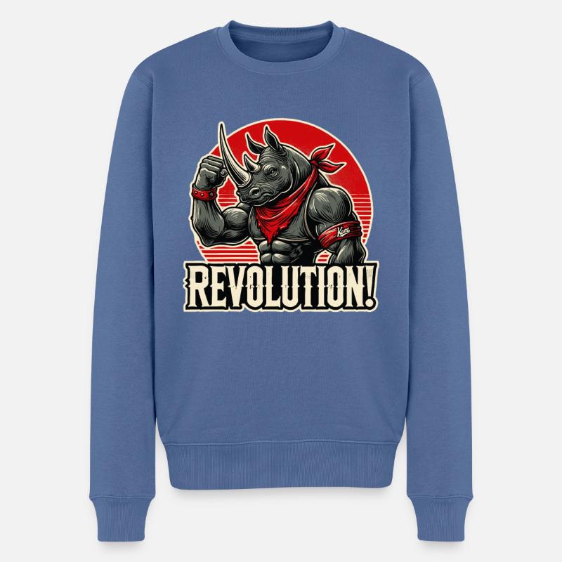 Drôle de Rhino Revolution Salutation - Pull Premium bio Homme - bleu pigeon