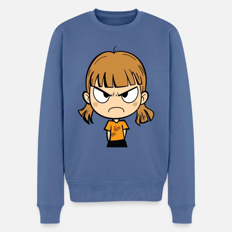 Wütendes Cartoon-Mädchen - Männer Premium Bio Pullover - Taubenblau
