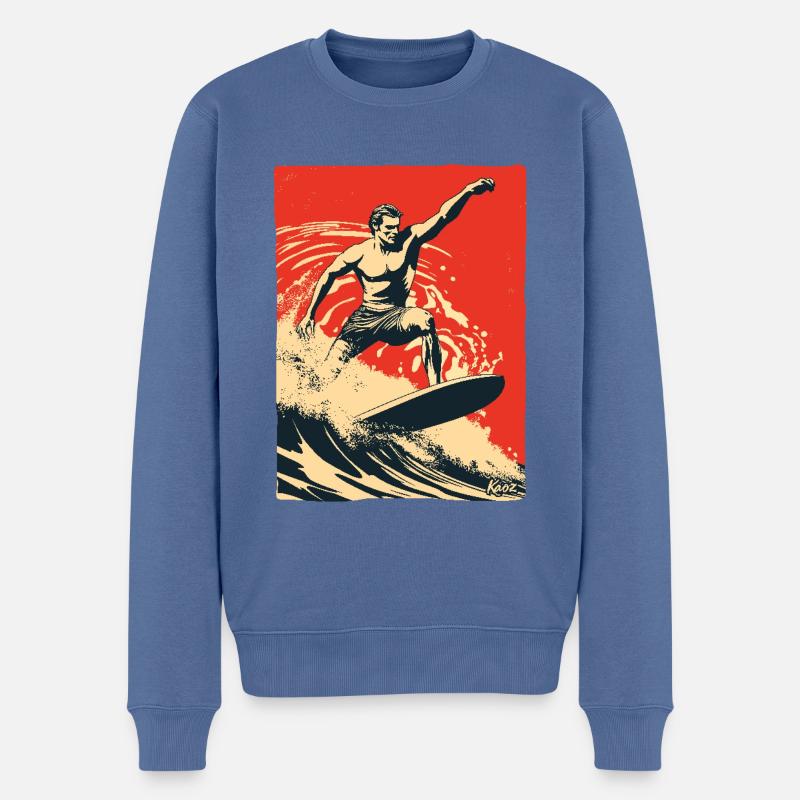 Oldschool Retro Surfing - Männer Premium Bio Pullover - Taubenblau