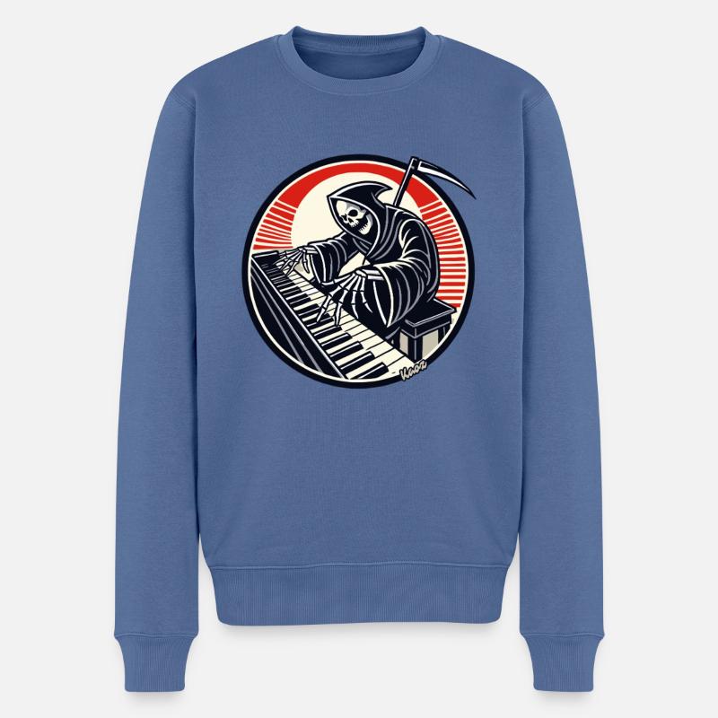 Lustiges Skelett am Klavier - Männer Premium Bio Pullover - Taubenblau