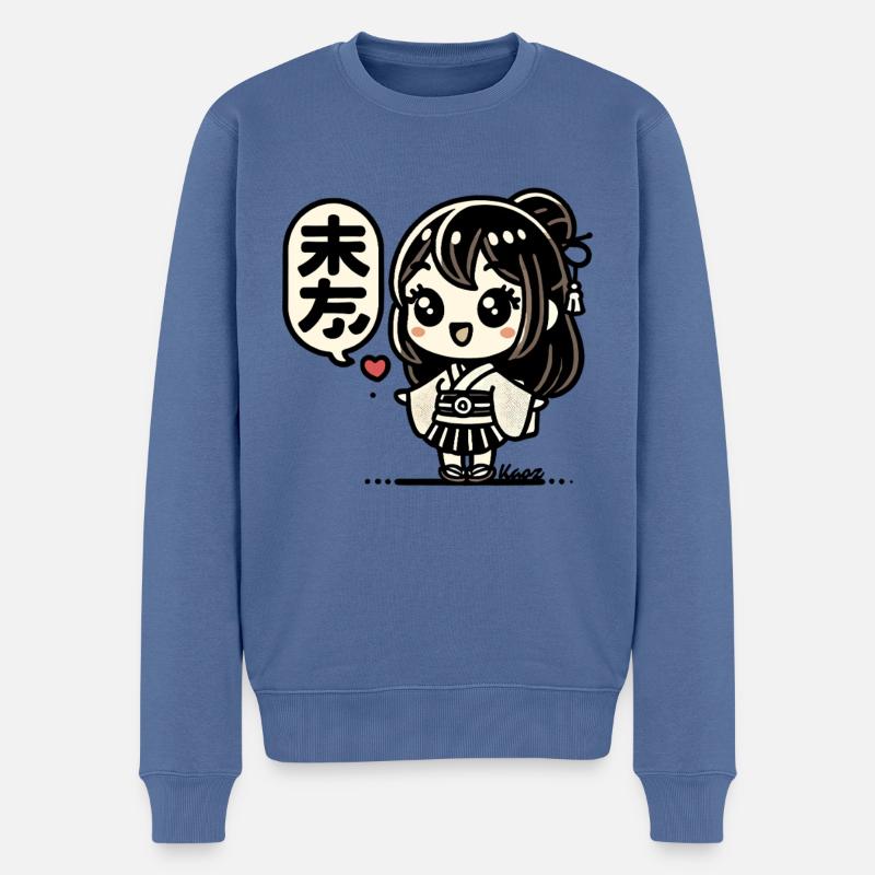 Süßes japanisches Chibi-Mädchen im Kimono - Männer Premium Bio Pullover - Taubenblau