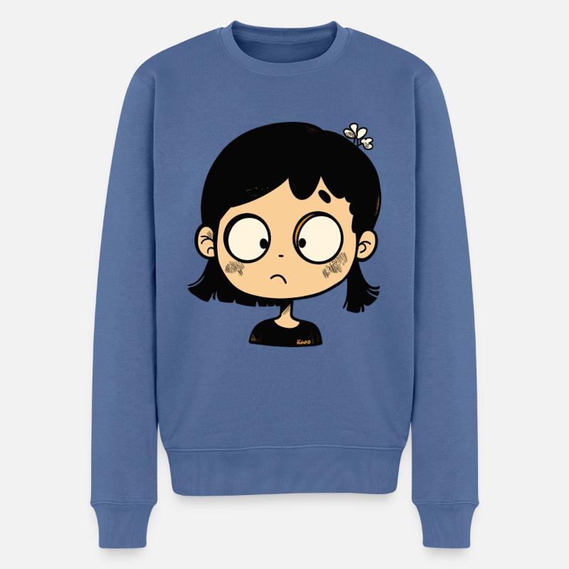 Nachdenkliches Cartoon-Mädchen - Männer Premium Bio Pullover - Taubenblau