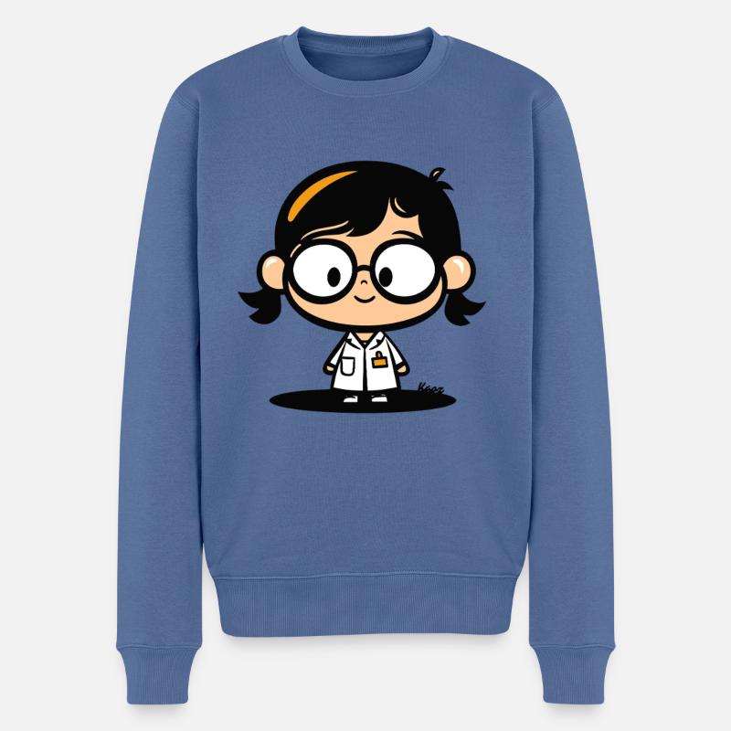 Niedliche Wissenschaftlerin – Laborkittel & Brille - Männer Premium Bio Pullover - Taubenblau