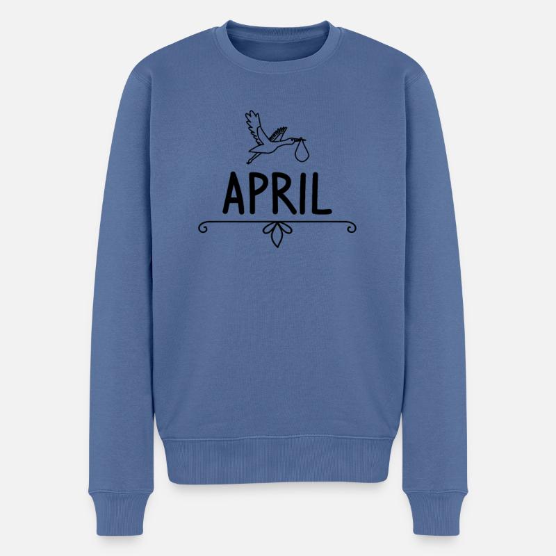 April Schwangerschaft Ankündigung Geburt Storch - Männer Premium Bio Pullover - Taubenblau