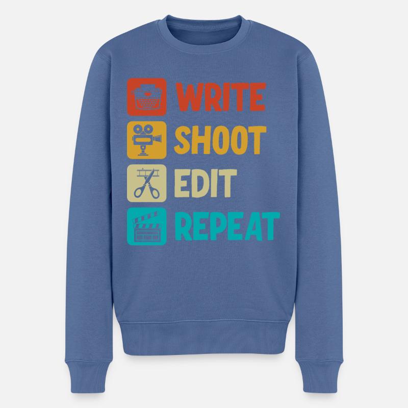 Écrire Shoot Edit Répéter Cinéaste - Pull Premium bio Homme - bleu pigeon