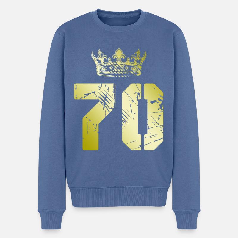 70 Zahl Krone - Männer Premium Bio Pullover - Taubenblau