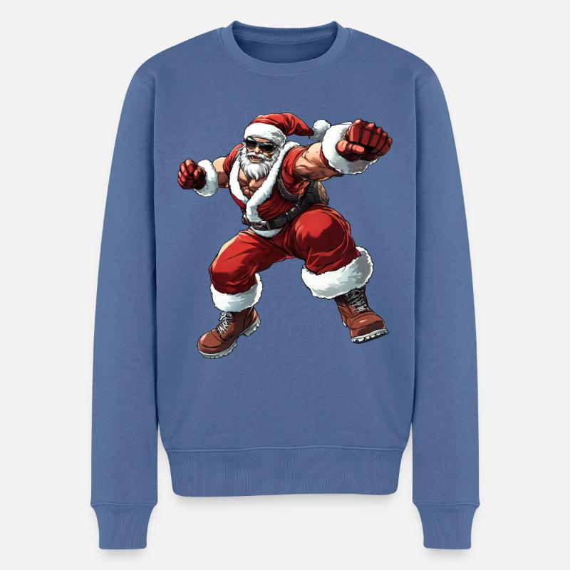 Boxer Weihnachtsmann - Männer Premium Bio Pullover - Taubenblau
