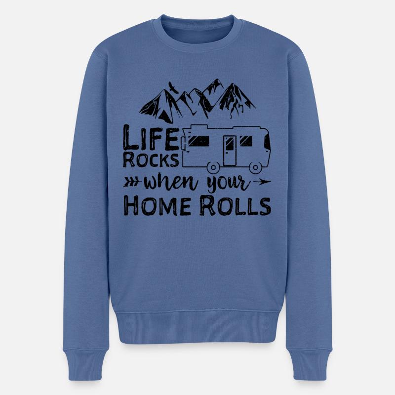 Life Rocks When Your Home Rolls - Camping - Männer Premium Bio Pullover - Taubenblau