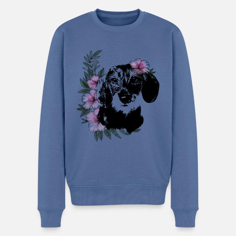 Dackelmädchen - Männer Premium Bio Pullover - Taubenblau