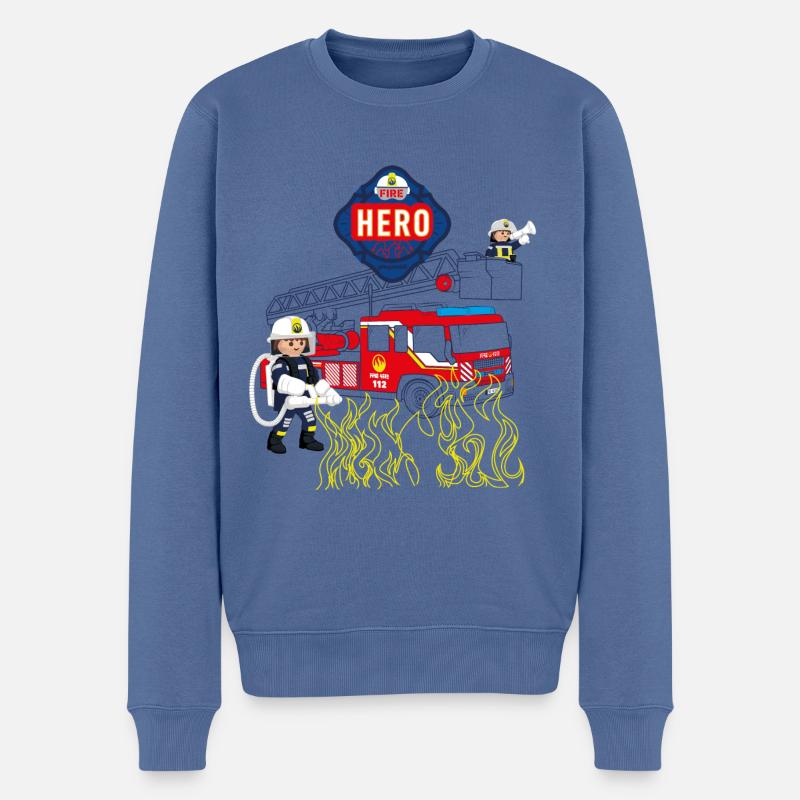 Playmobil Feuerwehr-Design Mit Feuerwehrauto - Männer Premium Bio Pullover - Taubenblau