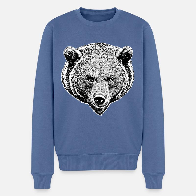 Grizzly schwarz weiß - Männer Premium Bio Pullover - Taubenblau