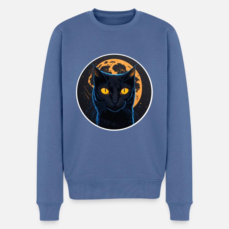 schwarze Katze Halloween - Männer Premium Bio Pullover - Taubenblau