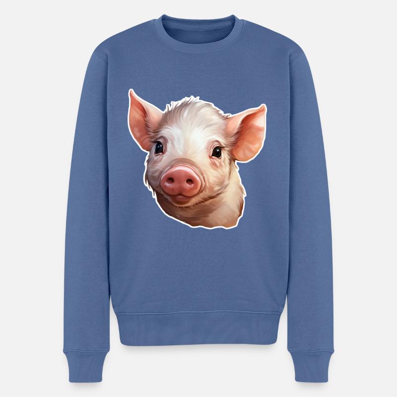 Schweinchen - Männer Premium Bio Pullover - Taubenblau