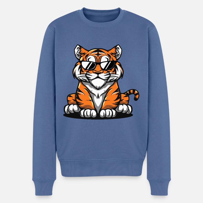 Tiger Cool Comic - Männer Premium Bio Pullover - Taubenblau