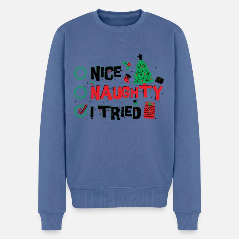 Nice Naughty I Tried - Noël - Pull Premium bio Homme - bleu pigeon