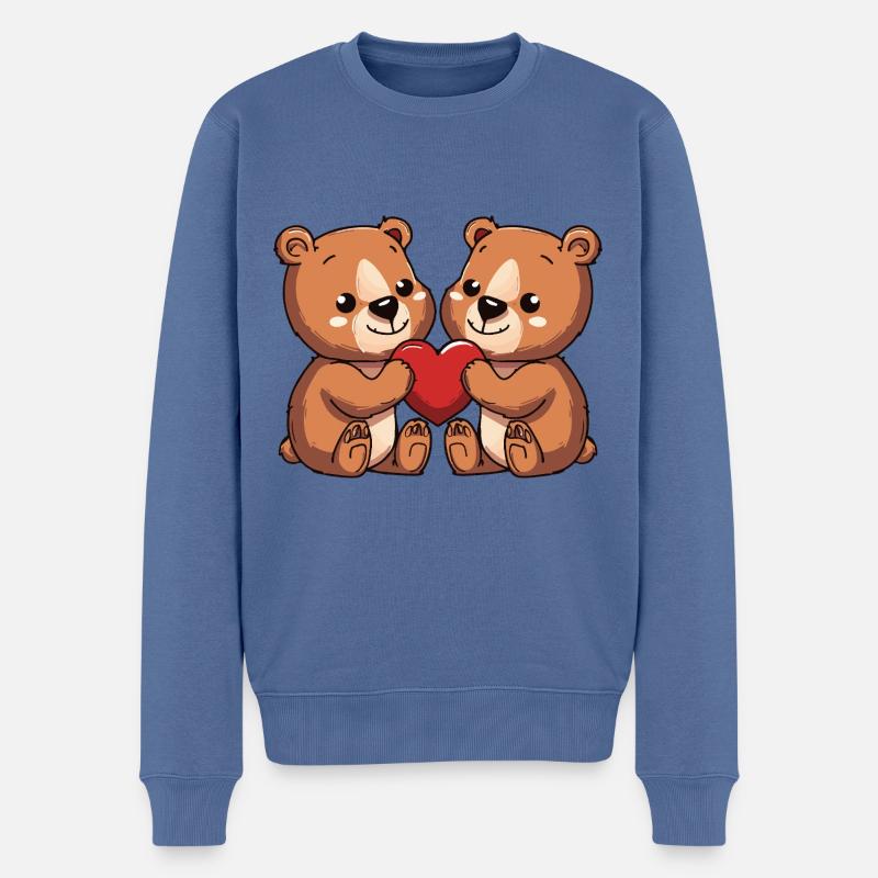 Bär Paar Herz - Männer Premium Bio Pullover - Taubenblau