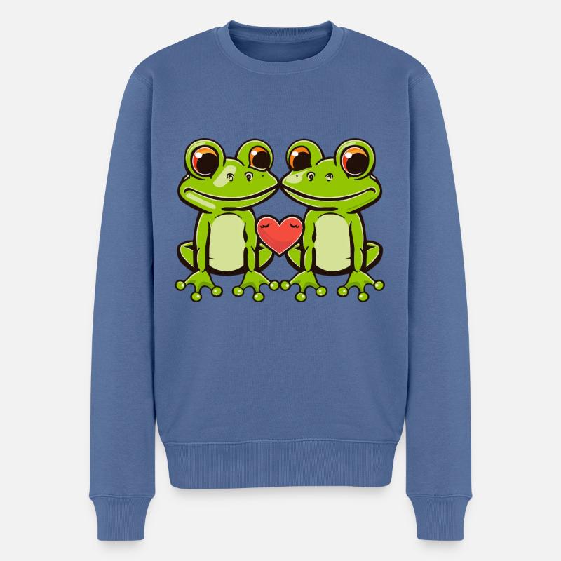 Frosch Paar Herz - Männer Premium Bio Pullover - Taubenblau
