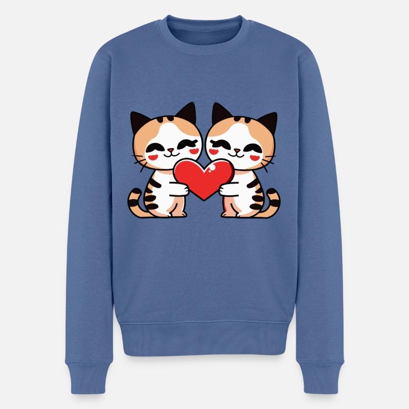 Katze Paar Herz - Männer Premium Bio Pullover - Taubenblau