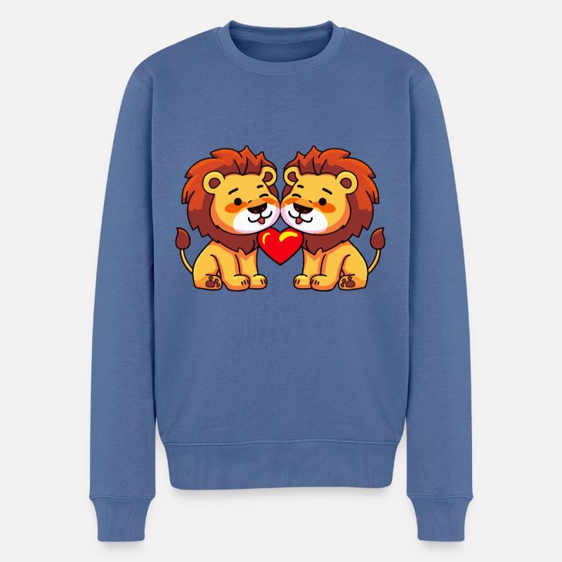 Löwe Paar Herz - Männer Premium Bio Pullover - Taubenblau