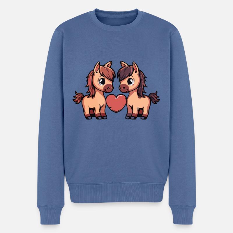 Pferd Paar Herz - Männer Premium Bio Pullover - Taubenblau