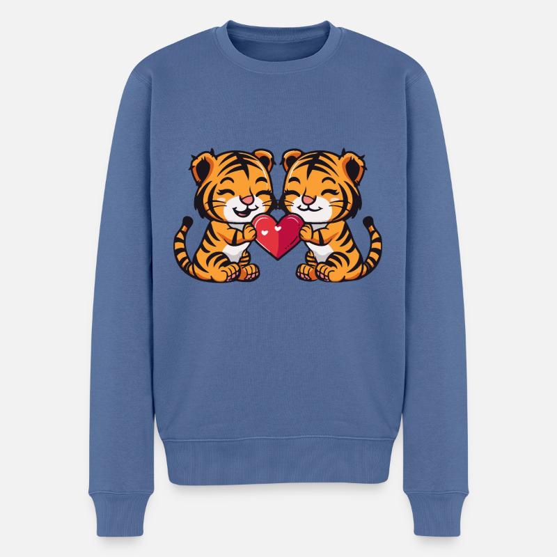 Tiger Paar Herz - Männer Premium Bio Pullover - Taubenblau