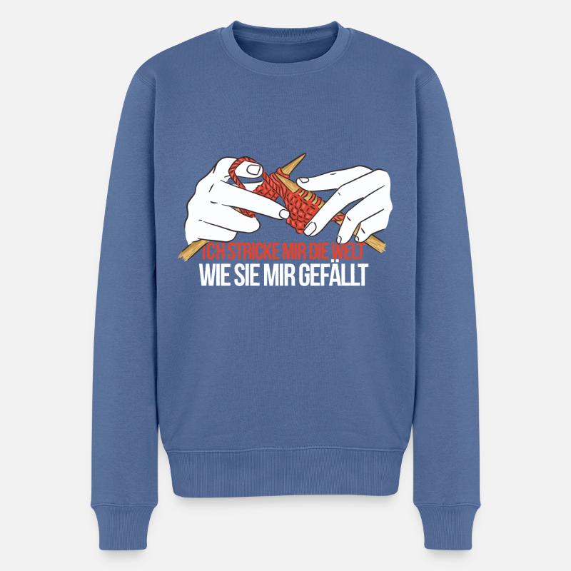 stricken knitting Spruch Welt stricken - Männer Premium Bio Pullover - Taubenblau
