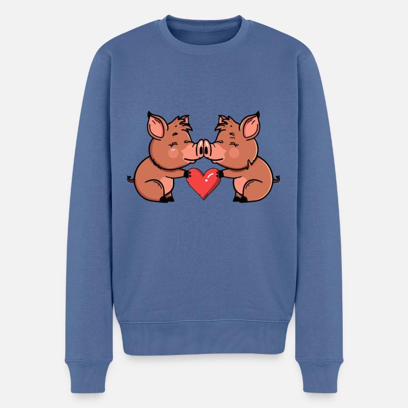 Couple de sangliers Saint-Valentin - Pull Premium bio Homme - bleu pigeon