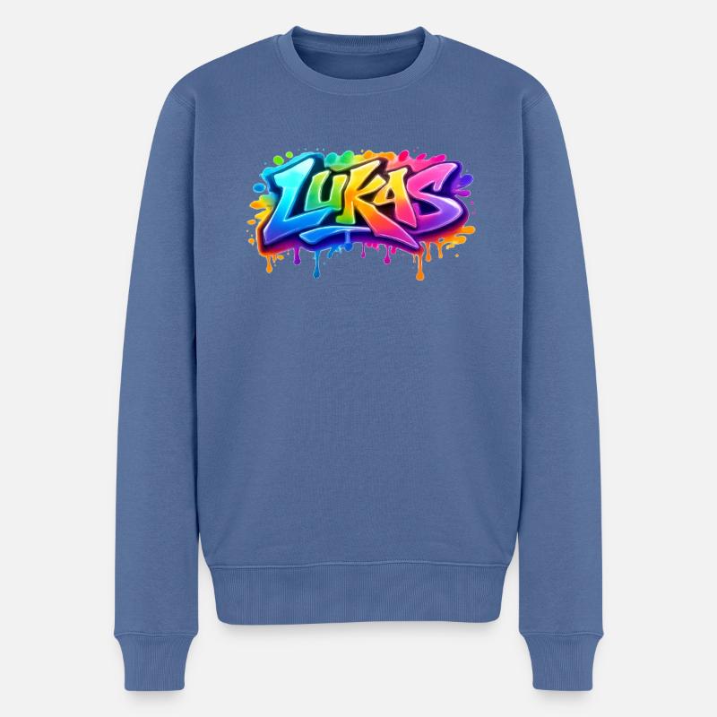 LUKAS GRAFFITI NAME FOR PERFECT GIFT PRINTABLE  - Pull Premium bio Homme - bleu pigeon