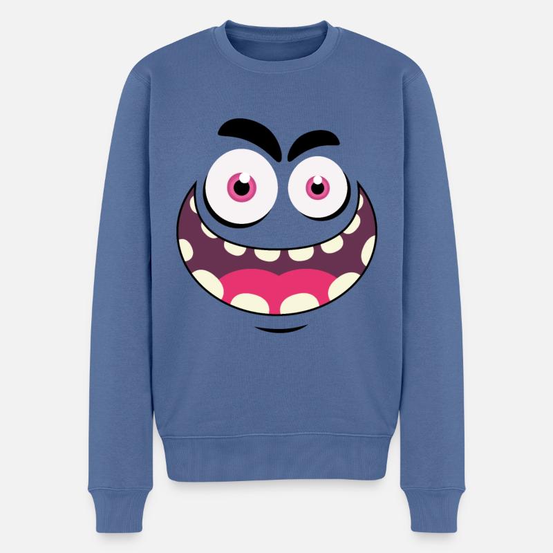 Monster-Gesicht - Männer Premium Bio Pullover - Taubenblau