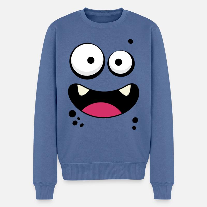 Monster-Gesicht - Männer Premium Bio Pullover - Taubenblau