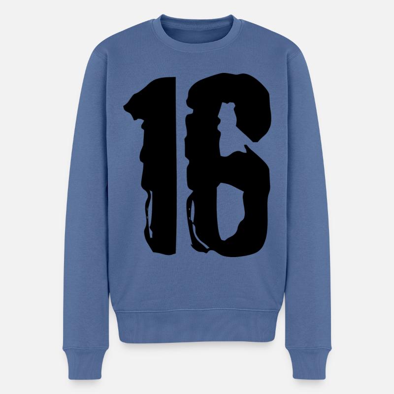 16 Zahl Trikot - Männer Premium Bio Pullover - Taubenblau