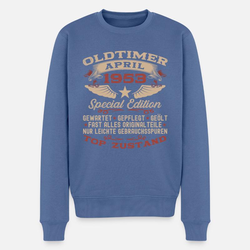 70. Geburtstag Mann Oldtimer April Jahrgang 1953 - Männer Premium Bio Pullover - Taubenblau