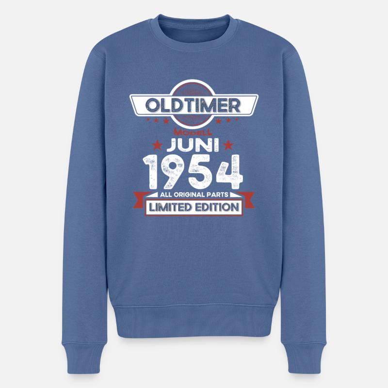 70. Geburtstag Mann Oldtimer Juni Jahrgang 1954 - Männer Premium Bio Pullover - Taubenblau
