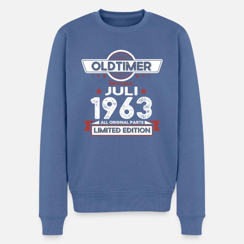 60. Geburtstag Mann Oldtimer Juli Jahrgang 1963 - Männer Premium Bio Pullover - Taubenblau