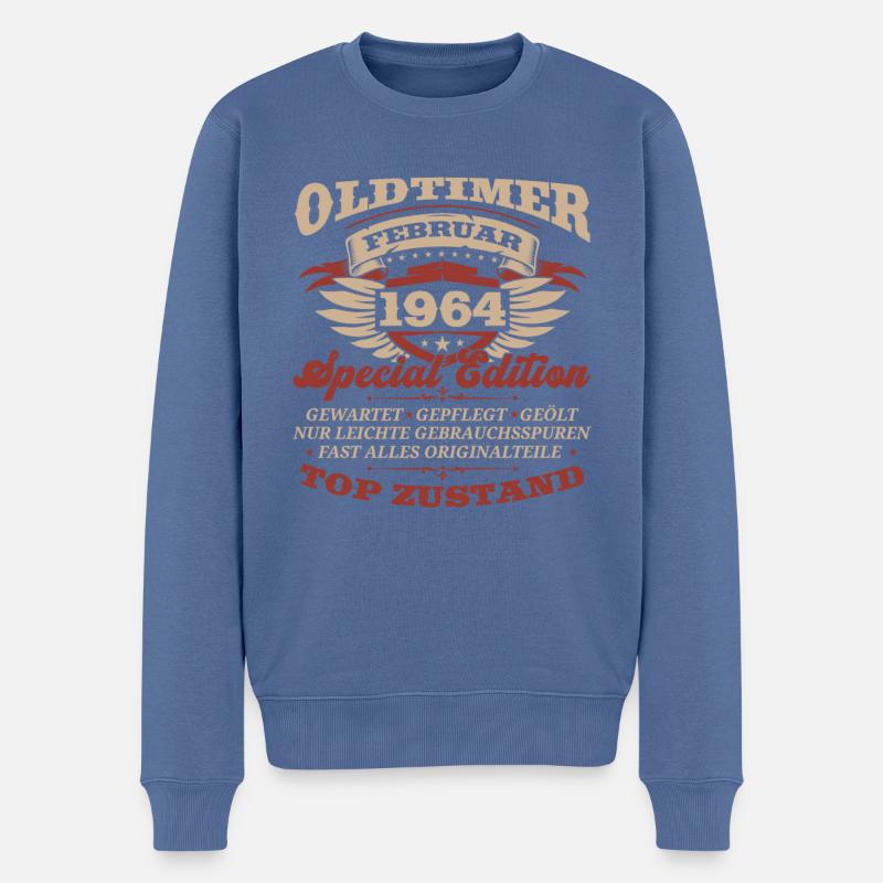 60. Geburtstag Oldtimer Februar Jahrgang 1964 - Männer Premium Bio Pullover - Taubenblau