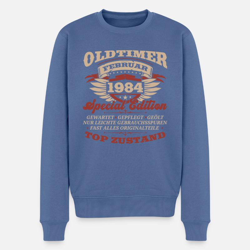 40. Geburtstag Oldtimer Februar Jahrgang 1984 - Männer Premium Bio Pullover - Taubenblau