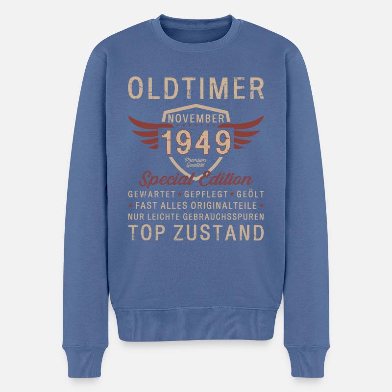 75. Geburtstag Oldtimer November 1949 Jahrgang 49 - Männer Premium Bio Pullover - Taubenblau