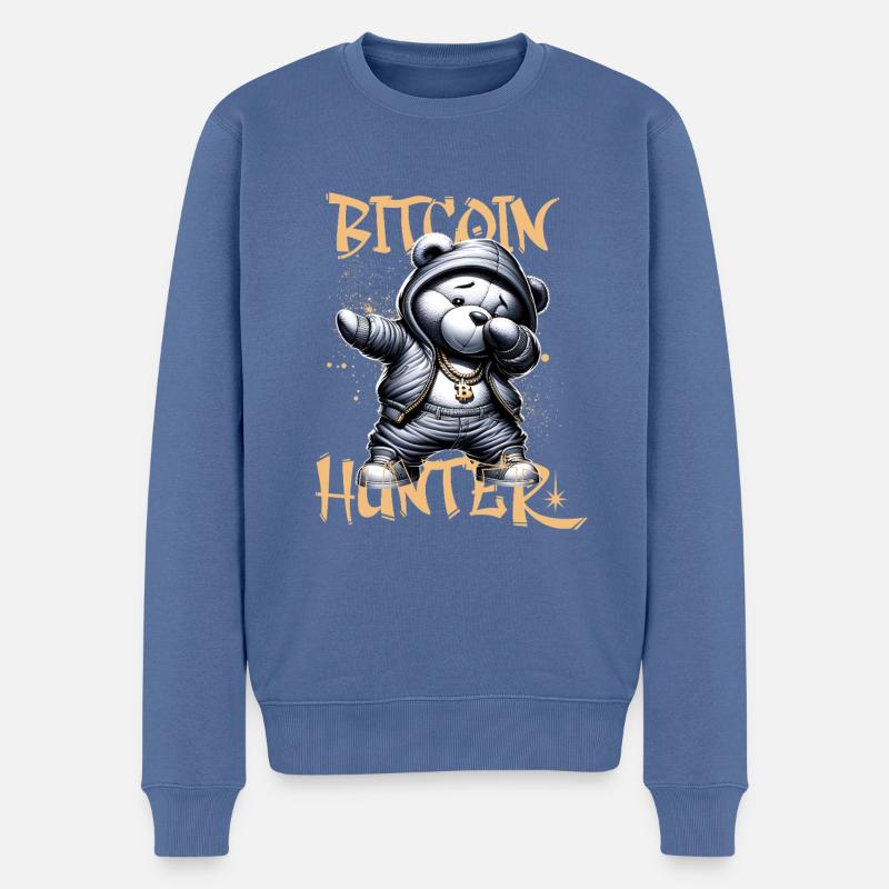 Bitcoin Hunter Teddy Dabbing - Männer Premium Bio Pullover - Taubenblau