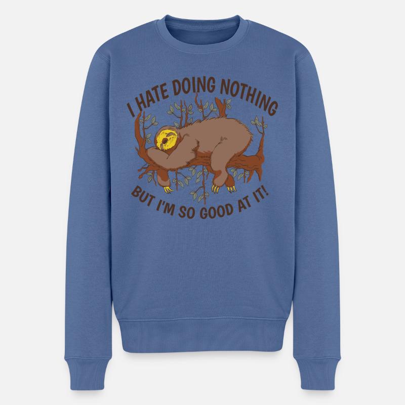 Faultier Sarkasmus Ironie Spruch Fun Geschenkidee - Männer Premium Bio Pullover - Taubenblau