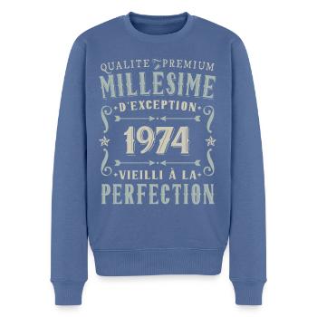 Anniversaire Millésime 1974 Cadeau Fête - Pull Premium bio Homme - bleu pigeon - Devant - Nico (187cm)