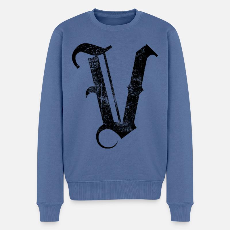 T-Shirt-Alphabet Initiale V - Männer Premium Bio Pullover - Taubenblau