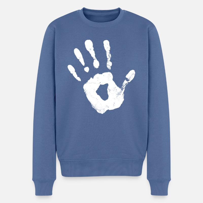 Empreinte de main (blanc) - Pull Premium bio Homme - bleu pigeon