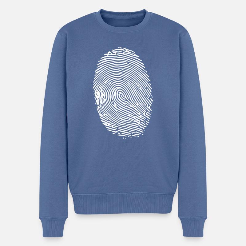 Ovaler Fingerabdruck (weiß) - Männer Premium Bio Pullover - Taubenblau