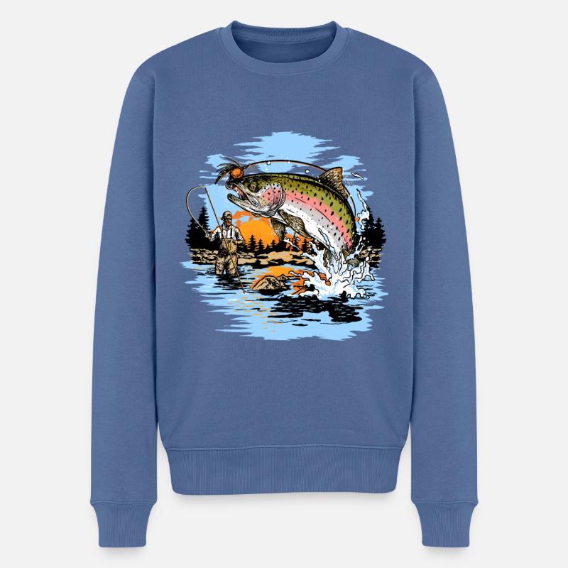 Regenbogenforellenfliegenfischen drucken - Männer Premium Bio Pullover - Taubenblau