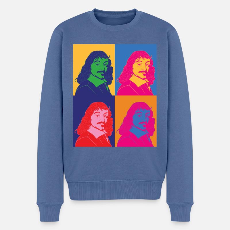 Pop Art Portrait Philosophe René Descartes - Pull Premium bio Homme - bleu pigeon